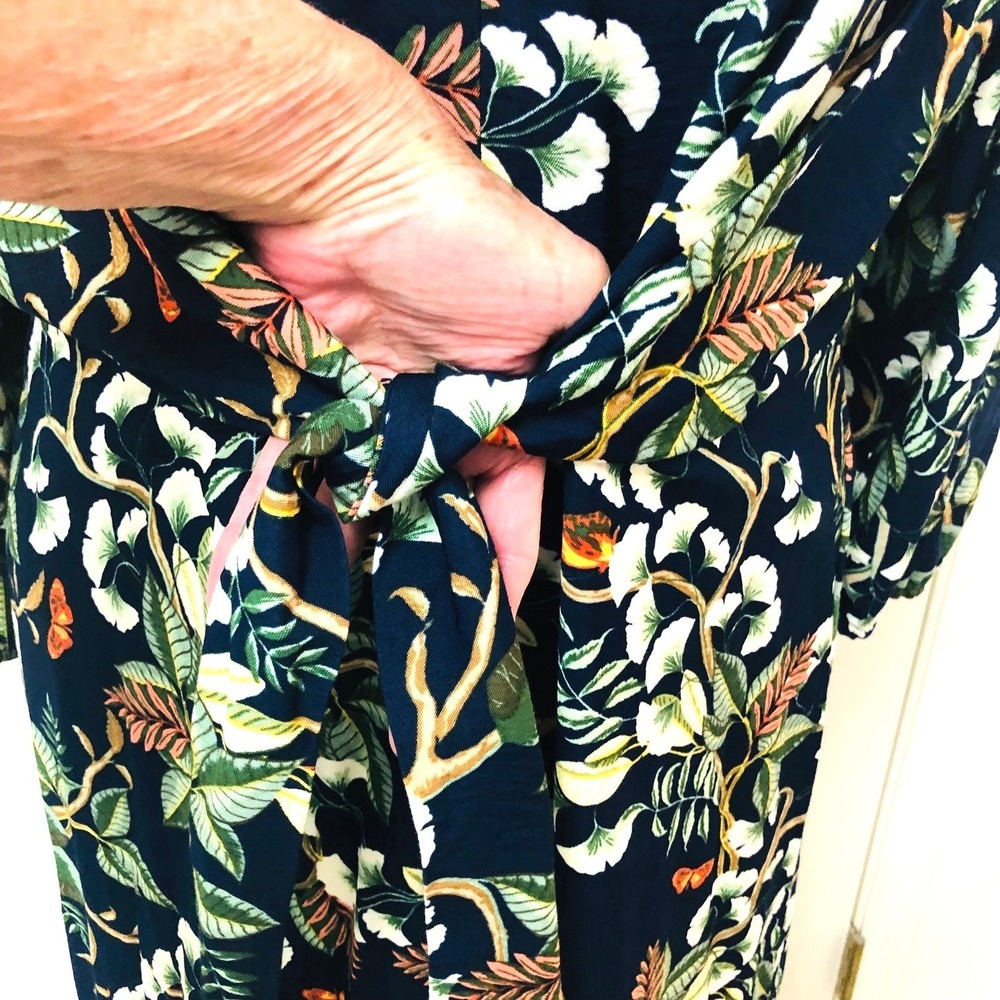 LOFT Maxi Dress Tie Front Floral Feminine 3/4 Slv V Neck Womens Large XL 14 - Picture 6 of 10